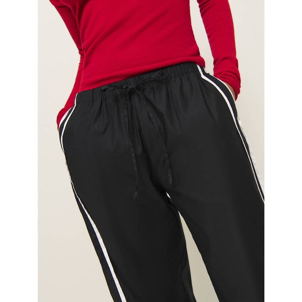 Reformation Julien Poplin Organic Wide Leg Track Pant Black White Stripe Small - Picture 4 of 11